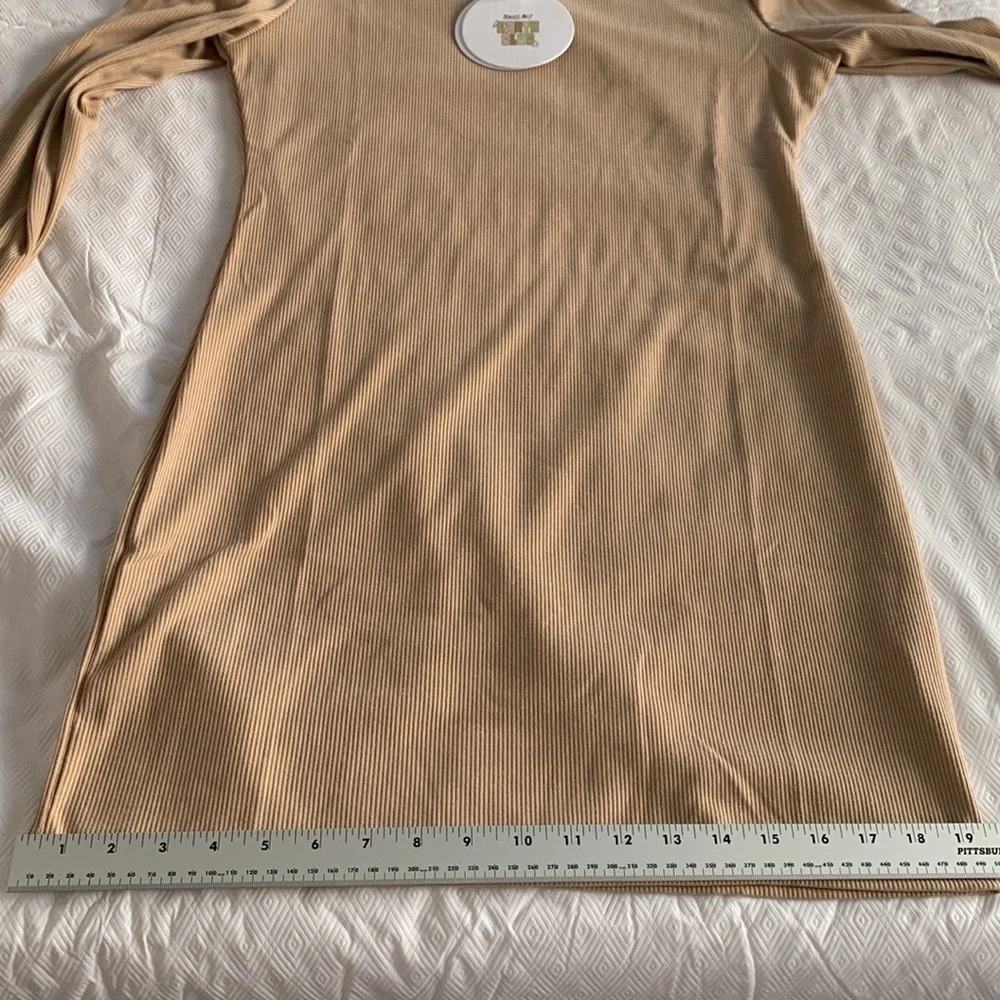 Princess Polly DEAR JANE MINI Ribbed Body Con DRESS BEIGE long sleeve Size 12 - Picture 10 of 10